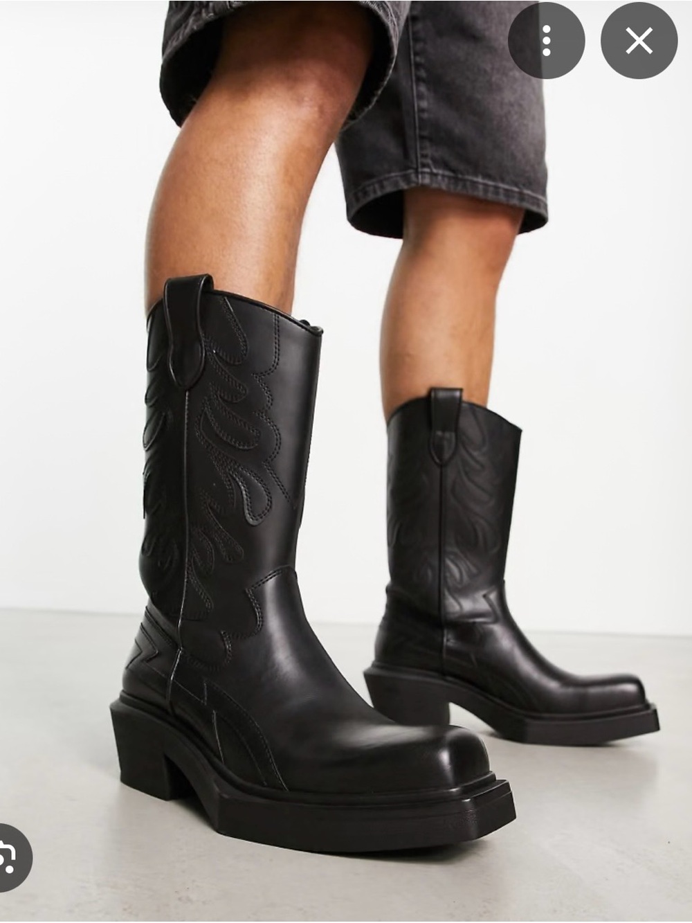 BERSHKA Heeled Faux Leather Cowboy Boot